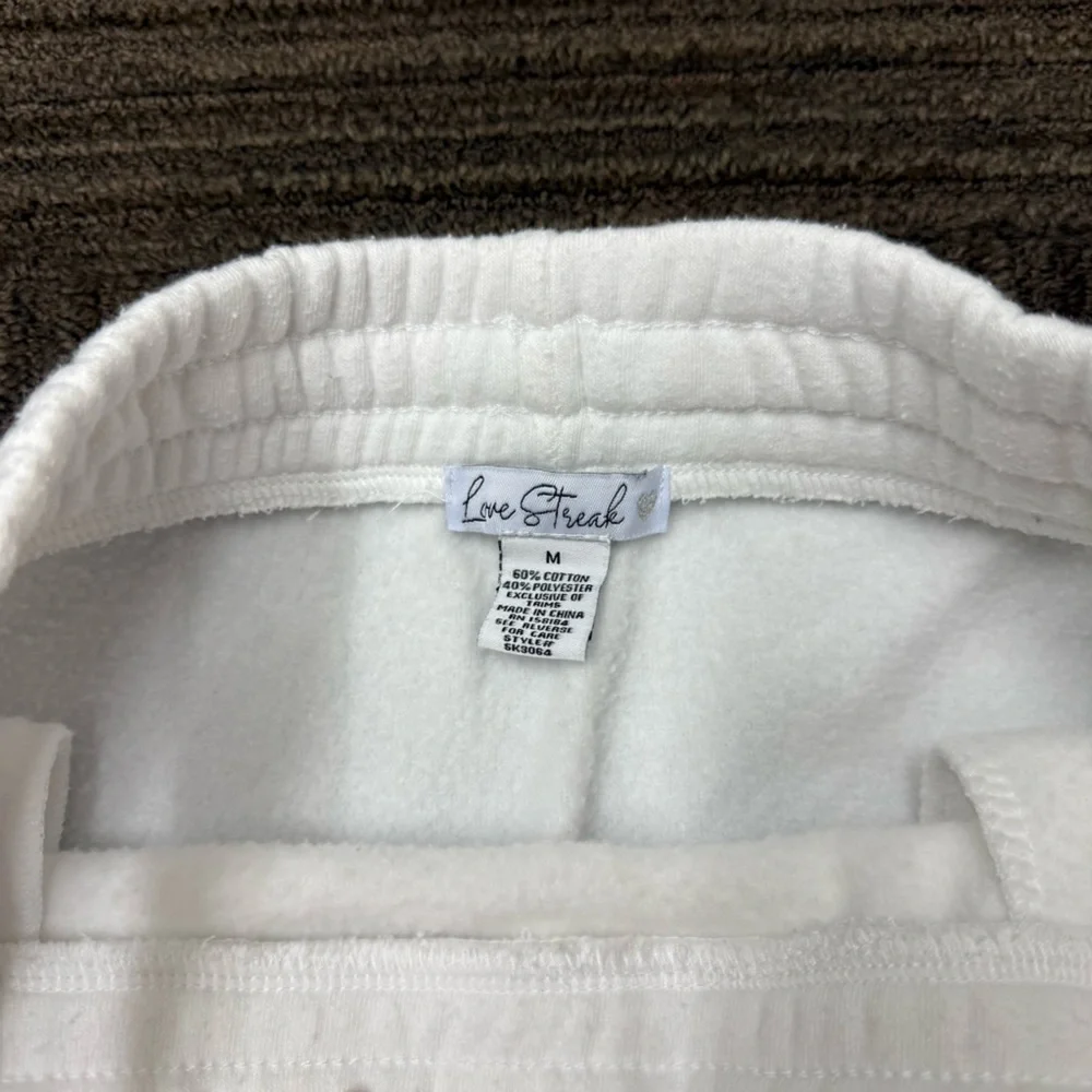Love Streak White Drawstring Sweatshirt Like Fleece Skirt Pockets Summer Coverup